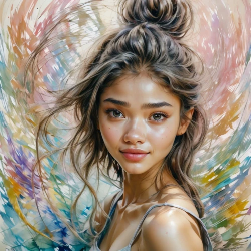 mystical portrait of a girl,fantasy portrait,girl portrait,angel,oil painting on canvas,boho art,world digital painting,angel girl,fantasy art,oil painting,flower fairy,digital painting,art painting,han thom,portrait of a girl,little girl in wind,digital art,janome chow,romantic portrait,rosa 'the fairy