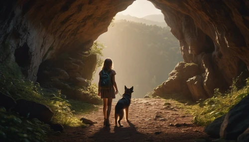 dog hiking,cave girl,girl with dog,mowgli,cave tour,cave,australian kelpie,companion dog,exploration,wander,boy and dog,pit cave,adventure,explore,walking dogs,journey,bavarian mountain hound,dog walking,malinois and border collie,dog frame,Photography,General,Natural
