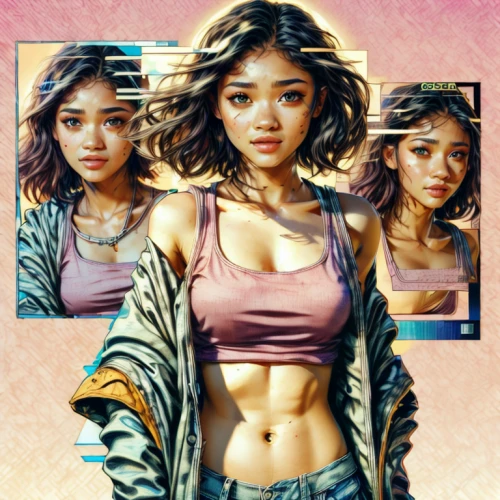 rosa ' amber cover,mk1,mk2,hong,abs,digiart,digital art,digital artwork,girl-in-pop-art,portrait background,vector graphic,vector art,puma,mari makinami,80s,asian vision,art,aura,cg artwork,asian woman