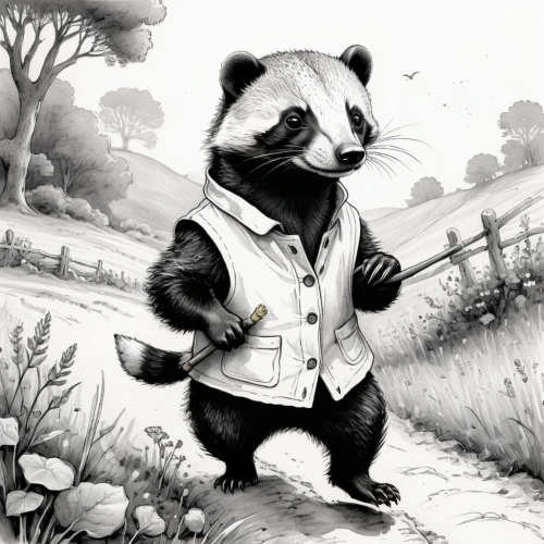 chinese panda,panda,badger,panda bear,little panda,french tian,anthropomorphized animals,giant panda,pandabear,book illustration,mustelid,baby panda,raccoon,kawaii panda,rocket raccoon,pandero jarocho,bamboo,panda cub,hanging panda,north american raccoon,Illustration,Black and White,Black and White 26