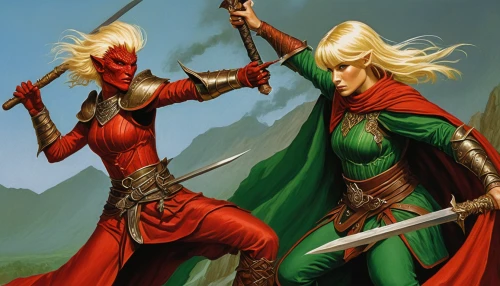 heroic fantasy,elves,hanging elves,red and green,greed,guards of the canyon,massively multiplayer online role-playing game,female warrior,warrior and orc,vilgalys and moncalvo,patrol,elves flight,sterntaler,hym duo,sword fighting,6-cyl in series,assassins,4-cyl in series,swordsmen,swordswoman,Illustration,American Style,American Style 07