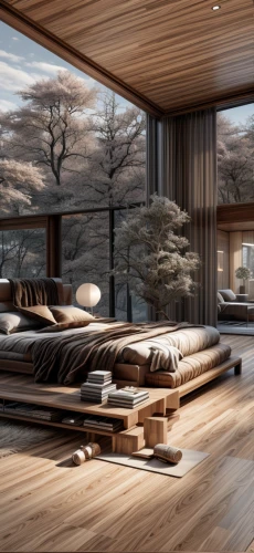 japanese-style room,roof landscape,modern room,wooden beams,sleeping room,wooden decking,great room,wooden windows,wooden floor,wood deck,wooden roof,luxury home interior,log home,dunes house,timber house,wooden sauna,modern living room,laminated wood,wood floor,chalet