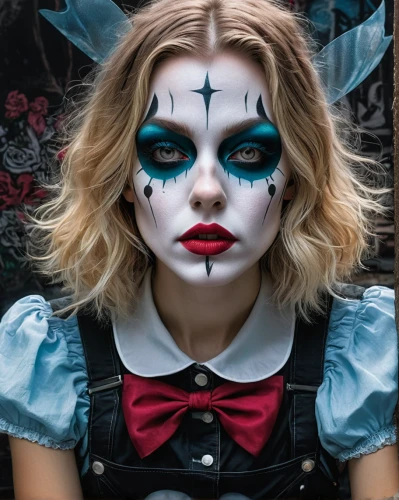 harley quinn,alice in wonderland,harlequin,horror clown,face paint,killer doll,alice,scary clown,makeup artist,harley,lily-rose melody depp,pierrot,marionette,creepy clown,clown,face painting,halloween2019,halloween 2019,jigsaw,doll face,Photography,General,Natural