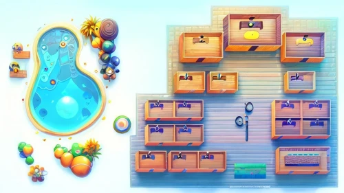 collected game assets,aqua studio,game illustration,gold shop,treasure house,development concept,soap shop,cosmetics counter,spa items,rainbow world map,aquarium,floating islands,the tile plug-in,mobile game,tetris,aquariums,android game,aquaculture,shopkeeper,boxes,Common,Common,Cartoon