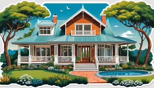 houses clipart,summer cottage,house painting,cottage,home landscape,beach house,white picket fence,victorian house,holiday home,summer house,landscape designers sydney,country house,country cottage,pool house,bungalow,holiday villa,house drawing,house shape,little house,cottages,Unique,Design,Sticker