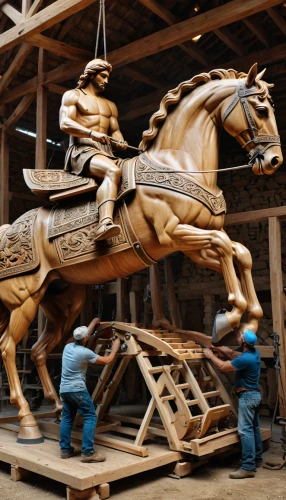 wooden horse,wooden rocking horse,wood carving,wood art,sculptor ed elliott,equestrian statue,wooden construction,wooden carriage,carousel horse,wooden frame construction,painted horse,equestrian vaulting,made of wood,chainsaw carving,wooden saddle,horse-rocking chair,man and horses,cavalry,carved wood,sculptor,Photography,General,Fantasy