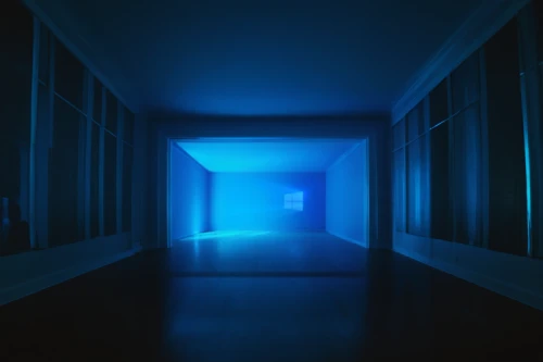 blue room,blue light,hallway space,hallway,3d render,corridor,a dark room,portal,cinema 4d,the server room,light space,nightlight,blue lamp,wall,cold room,blu,penumbra,render,visual effect lighting,creepy doorway