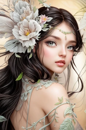 faery,flower fairy,faerie,elven flower,beautiful girl with flowers,dryad,fantasy art,fantasy portrait,girl in flowers,flower girl,fairy queen,tiger lily,flora,garden fairy,splendor of flowers,boho art,flower background,flowers png,floral wreath,jasmine blossom,Common,Common,Natural