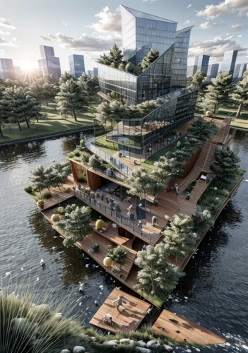 artificial island,cube stilt houses,artificial islands,floating islands,floating island,barangaroo,waterside,autostadt wolfsburg,futuristic architecture,very large floating structure,smart city,waterfront,costanera center,eco hotel,marina bay,inlet place,floating huts,3d rendering,diamond lagoon,the waterfront