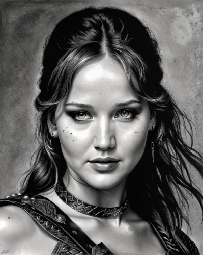 charcoal drawing,katniss,pencil drawings,charcoal pencil,girl drawing,fantasy portrait,fantasy art,pencil drawing,mystical portrait of a girl,world digital painting,photo painting,girl portrait,charcoal,ancient egyptian girl,pencil art,art painting,young girl,young woman,graphite,oil painting on canvas,Illustration,American Style,American Style 05