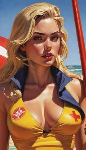 lifeguard,life guard,pin-up girl,girl on the boat,boat operator,lifejacket,pin up girl,pin-up girls,retro pin up girls,blonde woman,retro pin up girl,pin up girls,parasailing,pin ups,the blonde in the river,powerboating,motorboat sports,seaplane,beach background,pin up,Illustration,American Style,American Style 08