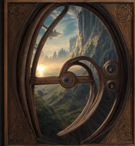 stargate,grandfather clock,porthole,hobbiton,art nouveau frame,ship's wheel,circle shape frame,rim of wheel,time spiral,round window,armillary sphere,gyroscope,art nouveau frames,wind rose,wooden wheel,clockmaker,round frame,ships wheel,circular puzzle,window to the world,Realistic,Movie,Imaginative Adventure