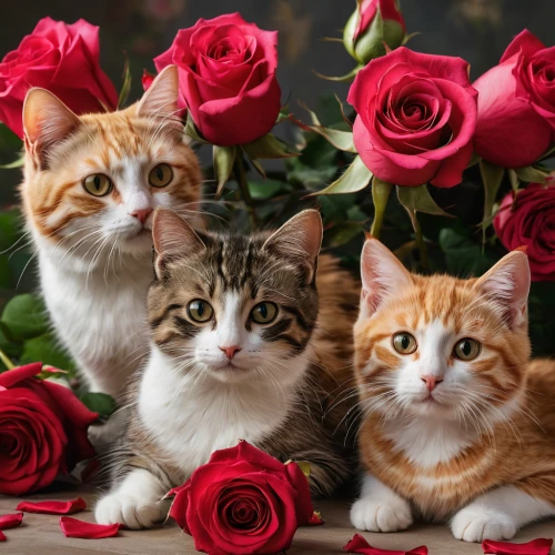 kiss flowers,cat family,cat lovers,red roses,rosebuds,bouquet of roses,florists,noble roses,flower delivery,rose family,kittens,cute animals,valentine's day décor,cute cat,bouquets,three flowers,pink roses,sweethearts,valentine's,sugar roses,Photography,General,Natural