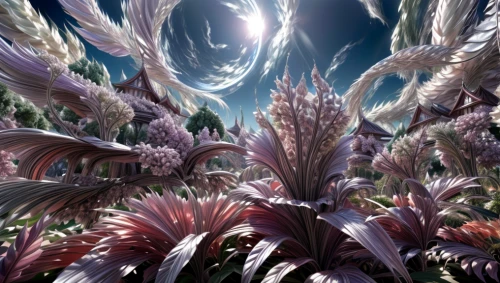 night-blooming cereus,stargazer lily,fractal environment,fractals art,bromeliad,bromelia,fairy world,flowers celestial,cluster-lilies,pennisetum,mandelbulb,protea,cynara,bromeliaceae,exotic plants,night-blooming cactus,torch lilies,moonlight cactus,trusses of torch lilies,ornamental grass