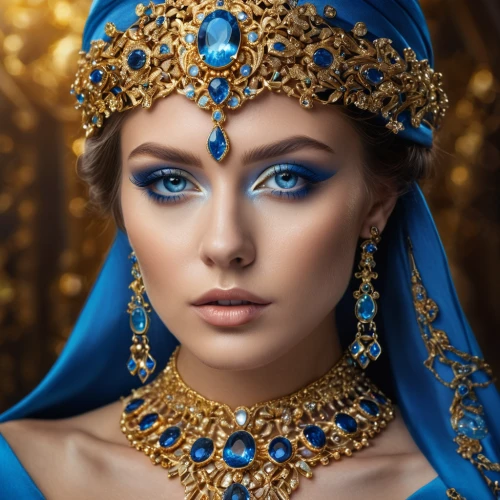 cleopatra,blue enchantress,gold jewelry,bridal jewelry,diadem,priestess,jewelry,bridal accessory,jewellery,dark blue and gold,headdress,headpiece,gold crown,ancient egyptian girl,sapphire,gift of jewelry,cobalt blue,jasmine blue,fantasy art,adornments,Photography,General,Natural