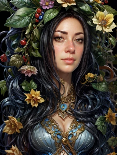 elven flower,fantasy portrait,girl in a wreath,wreath of flowers,girl in flowers,flora,floral wreath,vanessa (butterfly),beautiful girl with flowers,blooming wreath,artemisia,dryad,fantasy art,faerie,flower fairy,faery,fae,linden blossom,spring crown,rusalka