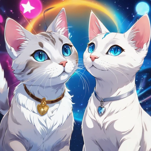 two cats,cats,nyan,celestial event,cat lovers,capricorn kitz,kittens,prince and princess,white cat,diamond background,felines,artists of stars,cat vector,cat kawaii,celestial bodies,cat family,valentines day background,cg artwork,birthday banner background,the cat and the,Illustration,Japanese style,Japanese Style 03