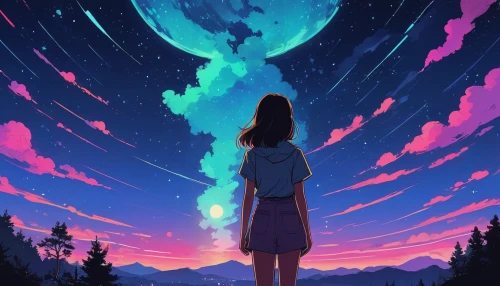 falling stars,moon and star background,earth rise,falling star,the moon and the stars,meteor,moon and star,lunar,night sky,cosmos,astral traveler,stars and moon,dream world,the night sky,space art,beacon,sky,star sky,starlight,astronomical,Illustration,Japanese style,Japanese Style 06