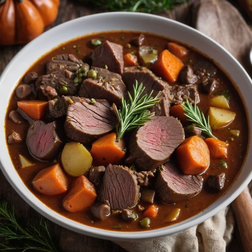 beef soup,beef bourguignon,irish stew,pot-au-feu,venison,cholent,beef goulash,pot roast,daube,navarin,sauerbraten,oxtail soup,lentil soup,coq au vin,braising,goulash,scotch broth,braised vegetables,beef hotpot,stew,Photography,General,Natural