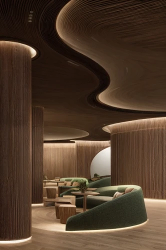 ufo interior,hotel w barcelona,recessed,hotel lobby,interiors,archidaily,interior modern design,interior design,contemporary decor,lobby,patterned wood decoration,chaise lounge,capsule hotel,interior decoration,luxury hotel,3d rendering,ceiling lighting,conference room,eco hotel,seating furniture,Commercial Space,Working Space,Biophilic Serenity