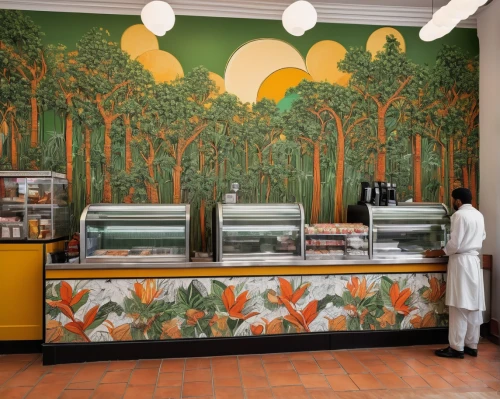 cafeteria,murals,canteen,mural,wall painting,food court,northeastern cuisine,orange tree,curry tree,fruit stands,children's interior,soda fountain,fruit stand,salad bar,tile kitchen,olive tree,star kitchen,herbarium,juice plant,fruit tree,Photography,Documentary Photography,Documentary Photography 12
