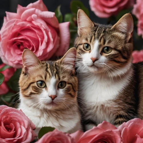pink roses,kiss flowers,noble roses,florists,twin flowers,romantic portrait,rosebuds,pink carnations,flower cat,pink flowers,rosebushes,sugar roses,two cats,cat lovers,flower delivery,bouquets,sweethearts,beautiful flowers,cute animals,blooming roses,Photography,General,Natural