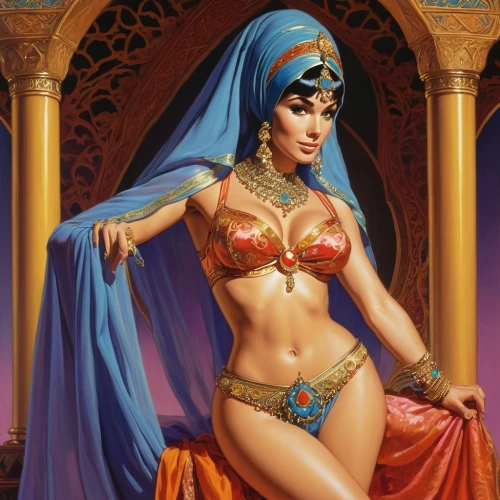 cleopatra,orientalism,rem in arabian nights,belly dance,fantasy woman,arabian,oriental princess,fantasy art,wonderwoman,priestess,tantra,fantasy picture,aladdin,persian,ancient egyptian girl,sorceress,princess leia,ancient costume,fantasy portrait,aladin,Illustration,American Style,American Style 07