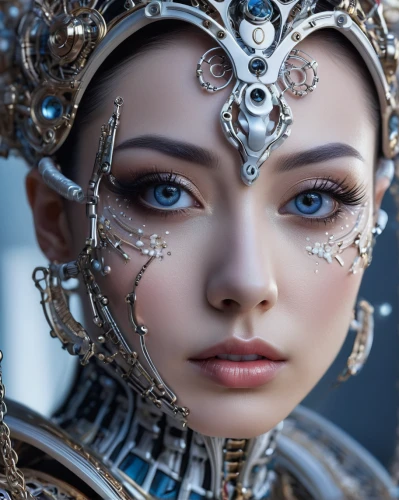doll's facial features,realdoll,doll looking in mirror,inner mongolian beauty,oriental princess,steampunk,jeweled,bridal accessory,beauty face skin,headpiece,body jewelry,biomechanical,fashion dolls,miss circassian,fantasy portrait,female doll,mystical portrait of a girl,designer dolls,the carnival of venice,asian vision