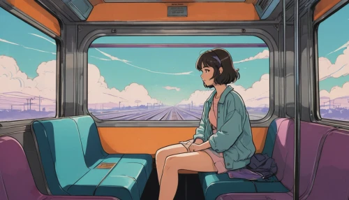 train ride,the girl at the station,sky train,transit,train,last train,in transit,cablecar,commute,tram,skytrain,train way,bus,public transportation,commuter,going home,train of thought,street car,commuting,tokyo,Illustration,Japanese style,Japanese Style 06