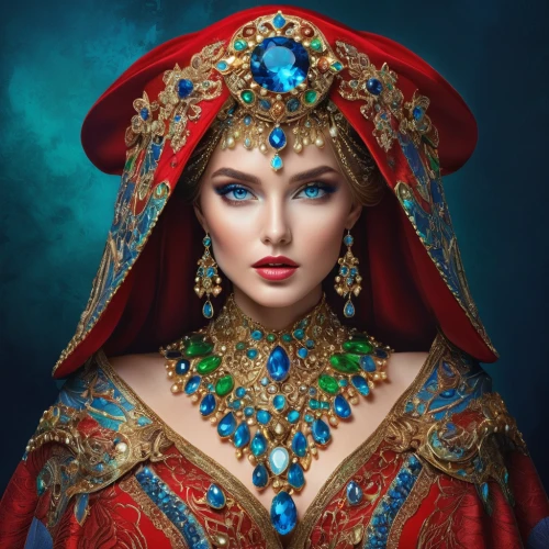 miss circassian,russian folk style,orientalism,oriental princess,fantasy art,fantasy portrait,venetian mask,the carnival of venice,ancient costume,priestess,cleopatra,adornments,headdress,jewellery,diadem,mystical portrait of a girl,jeweled,gift of jewelry,suit of the snow maiden,fantasy woman,Photography,Fashion Photography,Fashion Photography 04