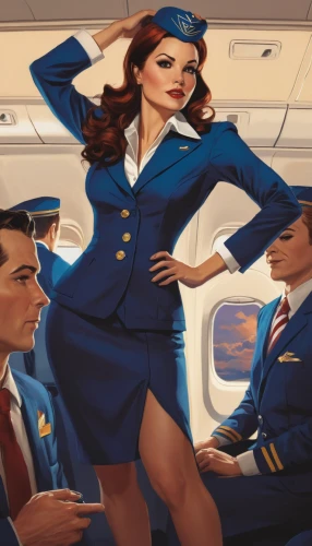 flight attendant,stewardess,china southern airlines,southwest airlines,airplane passenger,ryanair,airline travel,jetblue,airline,stand-up flight,airplanes,aviation,air new zealand,air travel,retro pin up girls,corporate jet,airplane,boeing,aircraft cabin,airlines,Illustration,American Style,American Style 08
