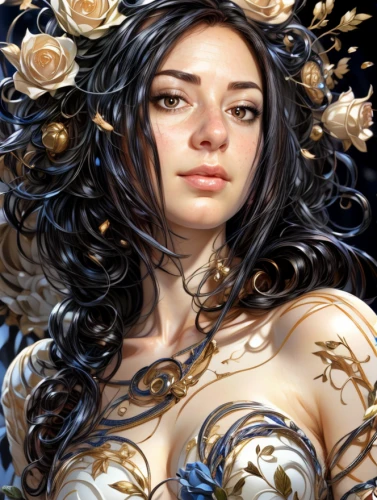 fantasy portrait,fantasy art,vanessa (butterfly),rosa ' amber cover,heroic fantasy,zodiac sign libra,elven flower,fantasy woman,gold filigree,artemisia,the enchantress,sorceress,filigree,mystical portrait of a girl,golden flowers,faery,flora,girl in flowers,horoscope libra,faerie