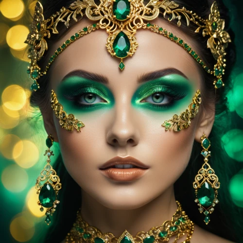 miss circassian,venetian mask,cleopatra,emerald,golden mask,oriental princess,beauty face skin,the enchantress,adornments,gold foil crown,women's cosmetics,celtic queen,jeweled,masquerade,gold jewelry,fantasy portrait,eyes makeup,orientalism,gold filigree,gold crown,Photography,General,Fantasy
