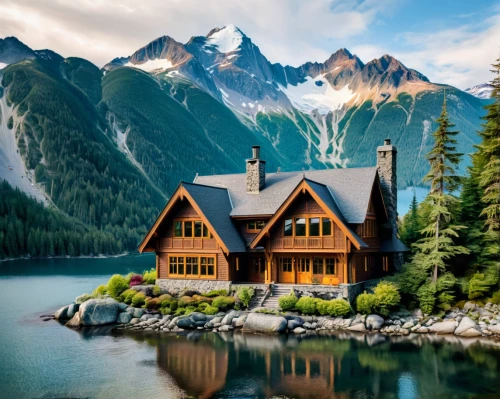 house with lake,house in mountains,house in the mountains,emerald lake,the cabin in the mountains,house by the water,log home,log cabin,british columbia,beautiful home,summer cottage,house in the forest,mountain huts,floating huts,mountain settlement,chalet,mountain hut,vancouver island,alaska,home landscape,Photography,Documentary Photography,Documentary Photography 11