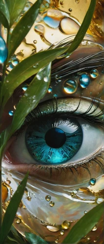 peacock eye,glass painting,abstract eye,surface tension,golden eyes,oil painting on canvas,eye,waterdrop,fractals art,tears bronze,water drop,women's eyes,crocodile eye,fractalius,oil painting,a drop of water,cosmic eye,droplet,water droplet,immersed,Conceptual Art,Fantasy,Fantasy 05