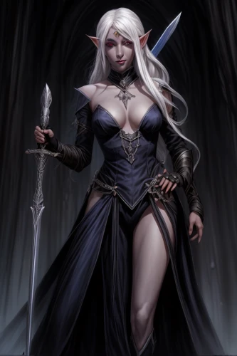 dark elf,sorceress,huntress,vampire woman,vampire lady,male elf,violet head elf,female warrior,swordswoman,priestess,fantasy woman,the enchantress,fantasy portrait,undead warlock,elza,evil woman,elven,blue enchantress,massively multiplayer online role-playing game,caerula