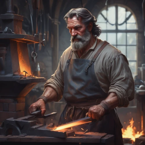 blacksmith,tinsmith,candlemaker,dwarf cookin,metalsmith,craftsman,steelworker,a carpenter,watchmaker,carpenter,fire artist,potter's wheel,merchant,fire master,smelting,forge,silversmith,farrier,iron pour,luthier,Conceptual Art,Fantasy,Fantasy 01