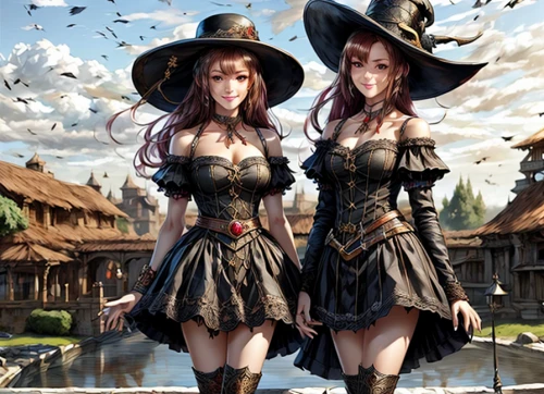 witches,celebration of witches,witches' hats,witch's hat,witch ban,witch hat,gothic fashion,halloween wallpaper,costumes,halloween witch,halloween costumes,costume festival,witch house,halloween background,duo,steampunk,witch,fantasy picture,witch's hat icon,angels of the apocalypse