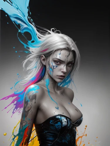 neon body painting,bodypainting,fantasy art,fantasy portrait,body painting,blue enchantress,world digital painting,bodypaint,digital art,cmyk,color feathers,artist color,tiber riven,digital painting,elsa,the festival of colors,hand digital painting,fantasy woman,digital artwork,chalk drawing