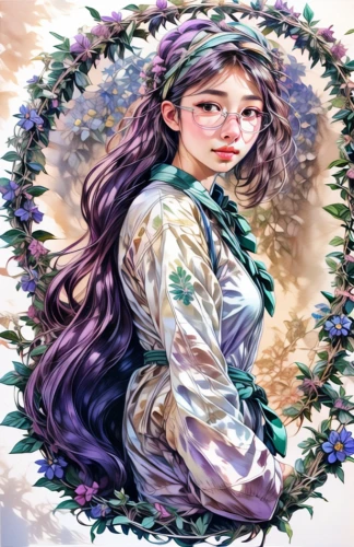 girl in a wreath,hanbok,wreath of flowers,mulan,sakura wreath,floral wreath,fantasy portrait,portrait background,rapunzel,blooming wreath,watercolor wreath,wreath,watercolor women accessory,wreath vector,rose wreath,jasmine blossom,fae,japanese floral background,oriental princess,digital art