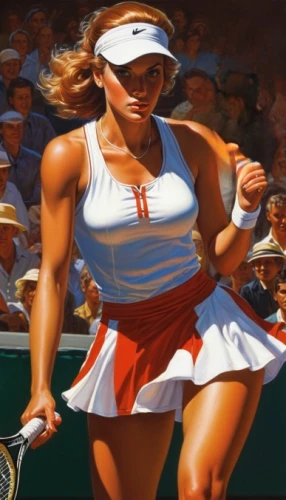 woman playing tennis,tennis player,tennis,frontenis,tennis skirt,sports girl,venus,tennis equipment,soft tennis,vinci,tennis coach,racquet sport,oil painting on canvas,bergenie,racquet,tennis lesson,tennis court,oil painting,muscle woman,tennis racket