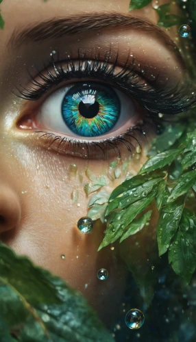 dewdrop,waterdrop,water drop,peacock eye,a drop of water,dew drop,women's eyes,faery,dewdrops,green water,dryad,water droplet,waterdrops,photo manipulation,regard,watery heart,water nymph,water drops,image manipulation,droplet,Conceptual Art,Fantasy,Fantasy 05