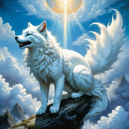 howling wolf,white shepherd,dog angel,samoyed,american eskimo dog,constellation wolf,white dog,wolf,gray wolf,arctic fox,howl,carpathian shepherd dog,wolfdog,canadian eskimo dog,pyrenean shepherd,berger blanc suisse,canidae,northern inuit dog,european wolf,fantasy picture,Photography,General,Natural