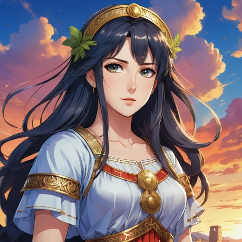 honolulu,hamearis lucina,cleopatra,erika,portrait background,maya,dusk background,athena,cg artwork,summer crown,hinata,rusalka,sun bride,sultana,elza,background images,goddess of justice,celtic queen,vanessa (butterfly),ocean background,Illustration,Japanese style,Japanese Style 03