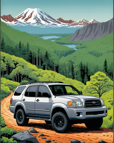 toyota 4runner,4 runner,toyota fj cruiser,subaru rex,nissan xterra,ford expedition,subaru forester,travel trailer poster,mitsubishi endeavor,subaru outback,toyota tacoma,toyota rav 4,toyota rav4,toyota land cruiser,toyota highlander,ford explorer,toyota rav4 ev,ford escape,forester,travel poster,Illustration,American Style,American Style 14