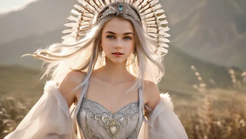 elven,white rose snow queen,miss circassian,fairy queen,the snow queen,elven flower,celtic queen,white lady,suit of the snow maiden,headdress,feather headdress,white horse,jessamine,priestess,fantasy woman,faery,ice queen,faerie,swath,diadem