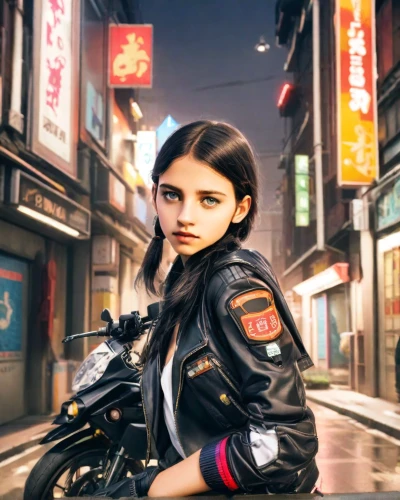 biker,cyberpunk,nico,harajuku,motorbike,sega,hk,motorcycle,motorcycle racer,yukio,hong,motorcyclist,katana,retro girl,policewoman,asia girl,portrait background,asia,harley,tokyo