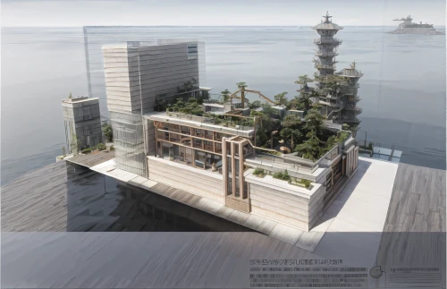 stilt house,artificial island,cube stilt houses,japanese architecture,hoboken condos for sale,floating islands,stilt houses,floating restaurant,artificial islands,roof garden,floating huts,skyscapers,floating island,3d rendering,archidaily,eco-construction,residential tower,hashima,very large floating structure,k13 submarine memorial park