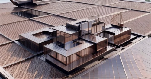 solar cell base,3d rendering,cubic house,roof landscape,roof panels,isometric,roof construction,japanese architecture,flat roof,folding roof,cube stilt houses,house roof,archidaily,ventilation grid,kirrarchitecture,house roofs,render,roof structures,modern architecture,metal roof