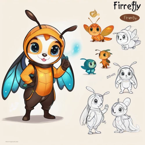 firefly,fireflies,fairy penguin,fur bee,fire beetle,firebrat,bee friend,fire kite,drawing bee,child fairy,bombyx mori,viceroy (butterfly),fluffy diary,drone bee,navi,firethorn,flutter,fire lily,tiger lily,cute cartoon character,Unique,Design,Character Design